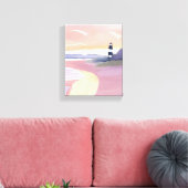 Pastel Vuurtoren | Kuststrand Waterverf Canvas Afdruk (Insitu (Woonkamer))