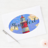 Pastel Vuurtoren, wolken en jouw tekst Ovale Sticker (Envelop)