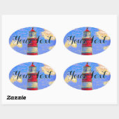 Pastel Vuurtoren, wolken en jouw tekst Ovale Sticker (Vel)