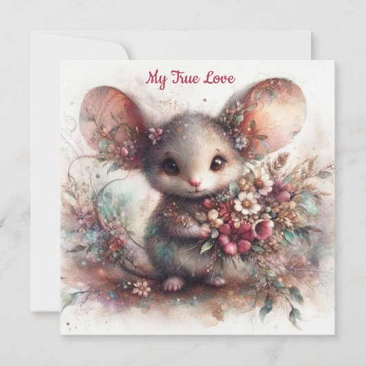 Pastel Ware Liefde Waterverf Mouse Valentijn Feestdagenkaart (Voorkant)