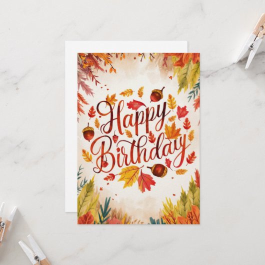 Pastel  Warm Herfst Herfst Happy Birthday Kaart (Voorkant / Achterkant in situ)