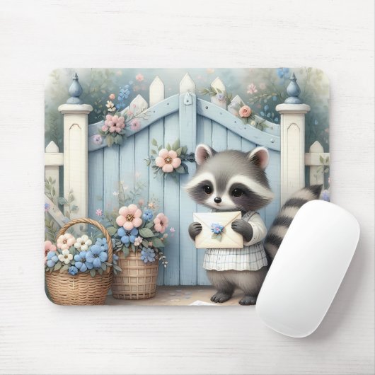 Pastel Wasbeer Brieven Tuin Muismat (Met muis)