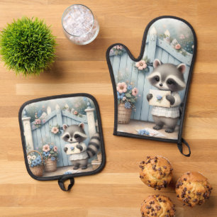 Pastel Wasbeer Brieven Tuin Ovenwant & Pannenlap Set