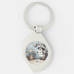 Pastel Wasbeer Brieven Tuin Sleutelhanger