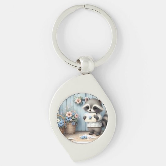 Pastel Wasbeer Brieven Tuin Sleutelhanger (Voorkant)