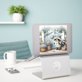 Pastel Wasbeer Brieven Tuin Sticker (Laptop op bureau)