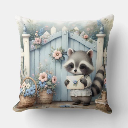 Pastel Wasbeer Lettertuin Kussen (Voorkant)