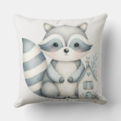 Pastel Wasbeerhuisje Neutraal Boslandschap Scene Kussen (Achterkant)