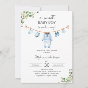 Pastel Waslijn Baby Shower Kaart