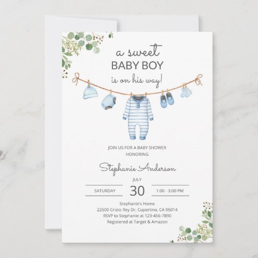 Pastel Waslijn Baby Shower Kaart (Voorkant)