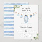 Pastel Waslijn Baby Shower Kaart (Voorkant / Achterkant)