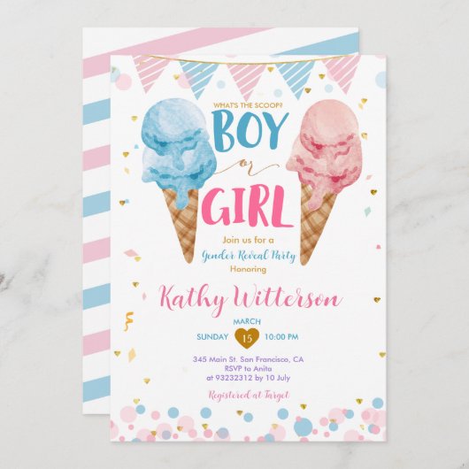 Pastel Wat is de Schep Ice Cream Geslacht onthulle Kaart (Voorkant / Achterkant)