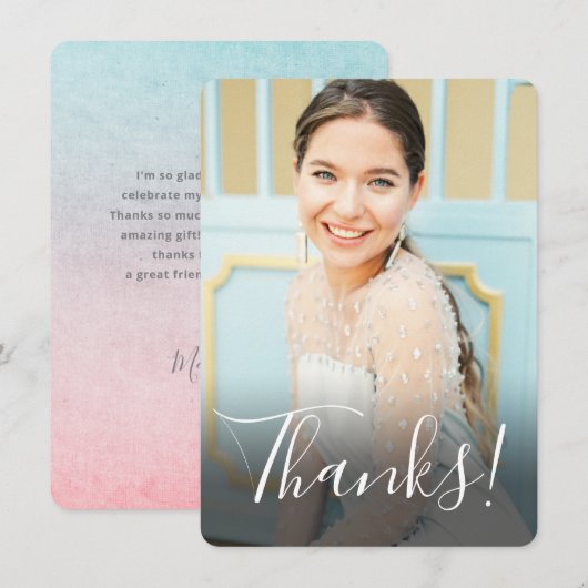 Pastel Watercolor Achtergrond Volledige Foto Aqua Bedankkaart (Voorkant / Achterkant)