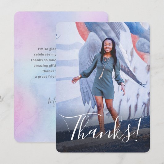 Pastel Watercolor Achtergrond Volledige Foto Paars Bedankkaart (Voorkant / Achterkant)