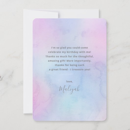 Pastel Watercolor Achtergrond Volledige Foto Paars Bedankkaart (Achterkant)