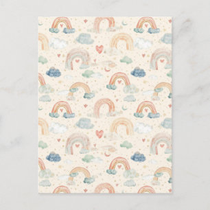 Pastel Watercolor Baby Aankondigingskaart Regenb Briefkaart