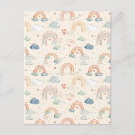 Pastel Watercolor Baby Announcement Card | Rainbow Briefkaart