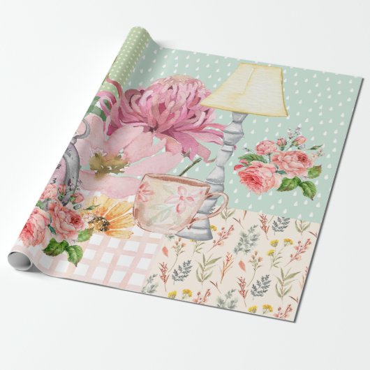 Pastel watercolor background Botanical Birthday Cadeaupapier (Uitgerold)