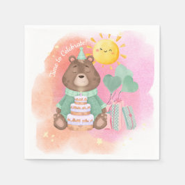 Pastel Watercolor Bear Birthday Napkin Servet