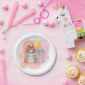 Pastel Watercolor Bear Birthday Party Plate Papieren Bordje (Feest)