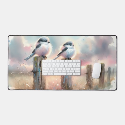 Pastel Watercolor Birds Fencepost Sunset Bureaumat (Keyboard & Muis)