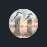 Pastel Watercolor Birds Fencepost Sunset Magneet<br><div class="desc">Soft watercolor brushwork captures two fluffy songbirds resting on weathered fence posts as a glowing sunset spreads across a dreamy countryside sky. Gentle washes of peach, blush pink, pale blue, and warm gold blend into a tranquil horizon, creating a calm pastoral atmosphere. The birds appear round and feathery, their delicate...</div>