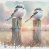 Pastel Watercolor Birds Fencepost Sunset Sticker (Voorkant)
