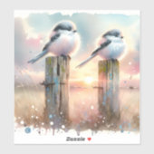 Pastel Watercolor Birds Fencepost Sunset Sticker (Vel)