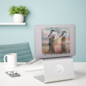 Pastel Watercolor Birds Fencepost Sunset Sticker (Laptop op bureau)