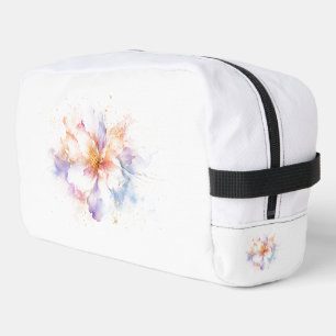 Pastel Watercolor Bloem met Gouden Accenten Kunst Toilettasje