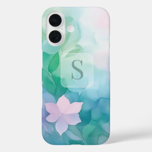 Pastel Watercolor Bloem Monogram iPhone 16 Hoesje (Achterkant)
