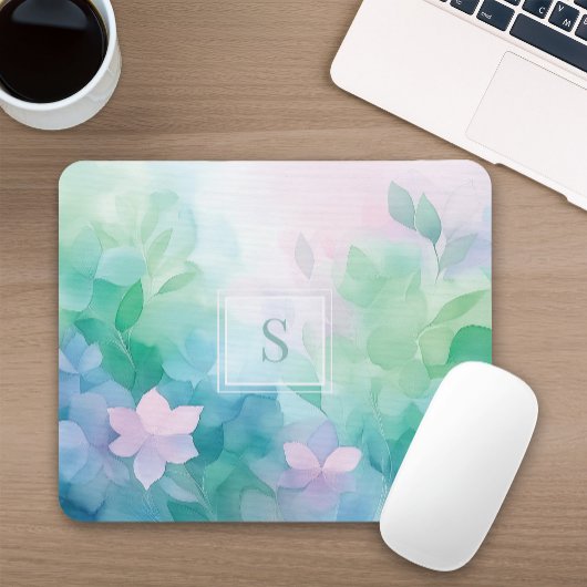 Pastel Watercolor Bloem Monogram Muismat