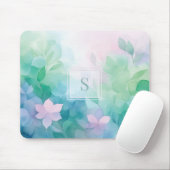 Pastel Watercolor Bloem Monogram Muismat (Met muis)