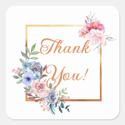 Pastel Watercolor Bloemen Boeket Bedankt Vierkante Sticker (Voorkant)