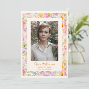 Pastel Watercolor Bloemen Cute Afstudeerfoto Aankondiging