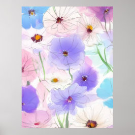 Pastel Watercolor Bloemen Poster – Zachte Kunstpri