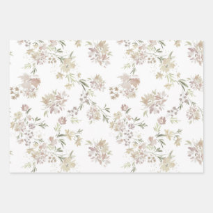 Pastel Watercolor bloemen Verpakkings Papier van 3 Inpakpapier Vel