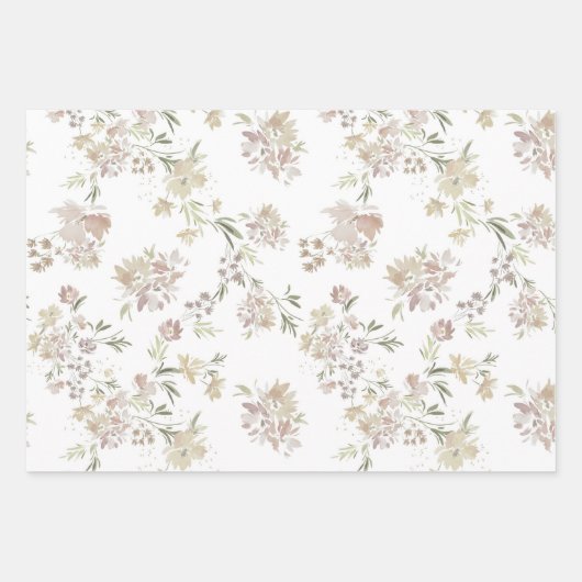Pastel Watercolor bloemen Verpakkings Papier van 3 Inpakpapier Vel (Voorkant)