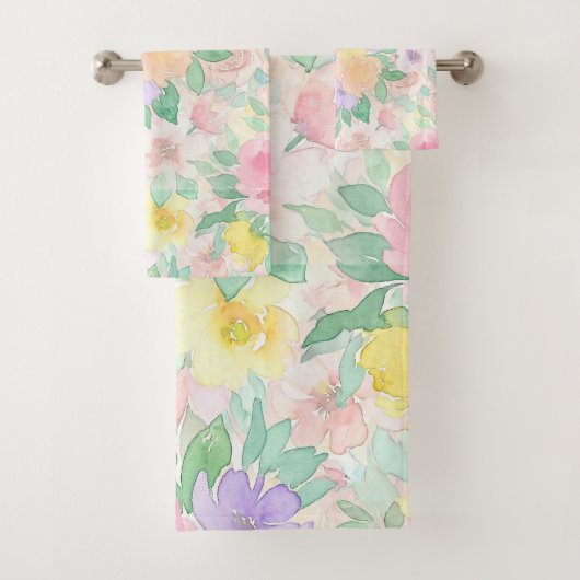 Pastel Watercolor Bloemmotief – Zachte Lente Bad Handdoek (Insitu)