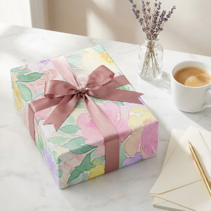 Pastel Watercolor Bloemmotief – Zachte Lente Cadeaupapier