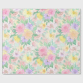 Pastel Watercolor Bloemmotief – Zachte Lente Cadeaupapier (Vlak)