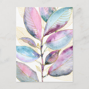 Pastel Watercolor Botanische Bladeren Spiraal Note Briefkaart