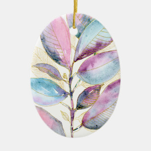 Pastel Watercolor Botanische Bladeren Spiraal Note Keramisch Ornament
