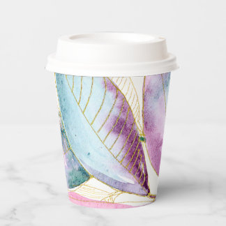 Pastel Watercolor Botanische Bladeren Spiraal Note Papieren Bekers