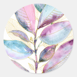 Pastel Watercolor Botanische Bladeren Spiraal Note Ronde Sticker
