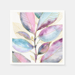 Pastel Watercolor Botanische Bladeren Spiraal Note Servet