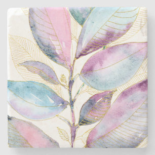 Pastel Watercolor Botanische Bladeren Spiraal Note Stenen Onderzetter