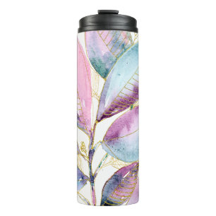 Pastel Watercolor Botanische Bladeren Spiraal Note Thermosbeker