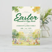 Pastel Watercolor Bunny Easter Egg Hunt Brunch  Kaart (Staand voorkant)