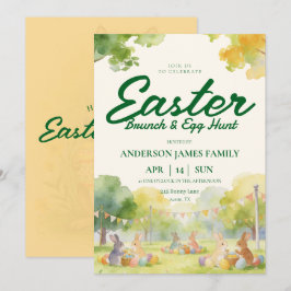 Pastel Watercolor Bunny Easter Egg Hunt Brunch Kaart